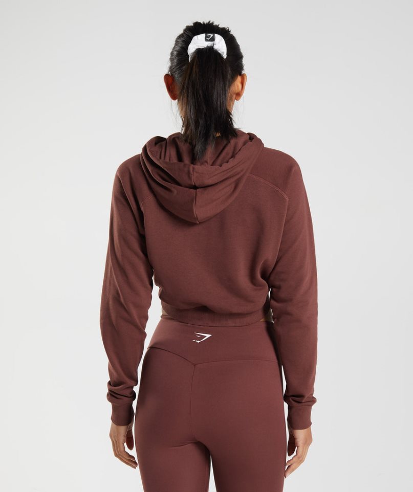 Women's Gymshark Training Cropped Hoodie Dark Brown | CA 0N137A